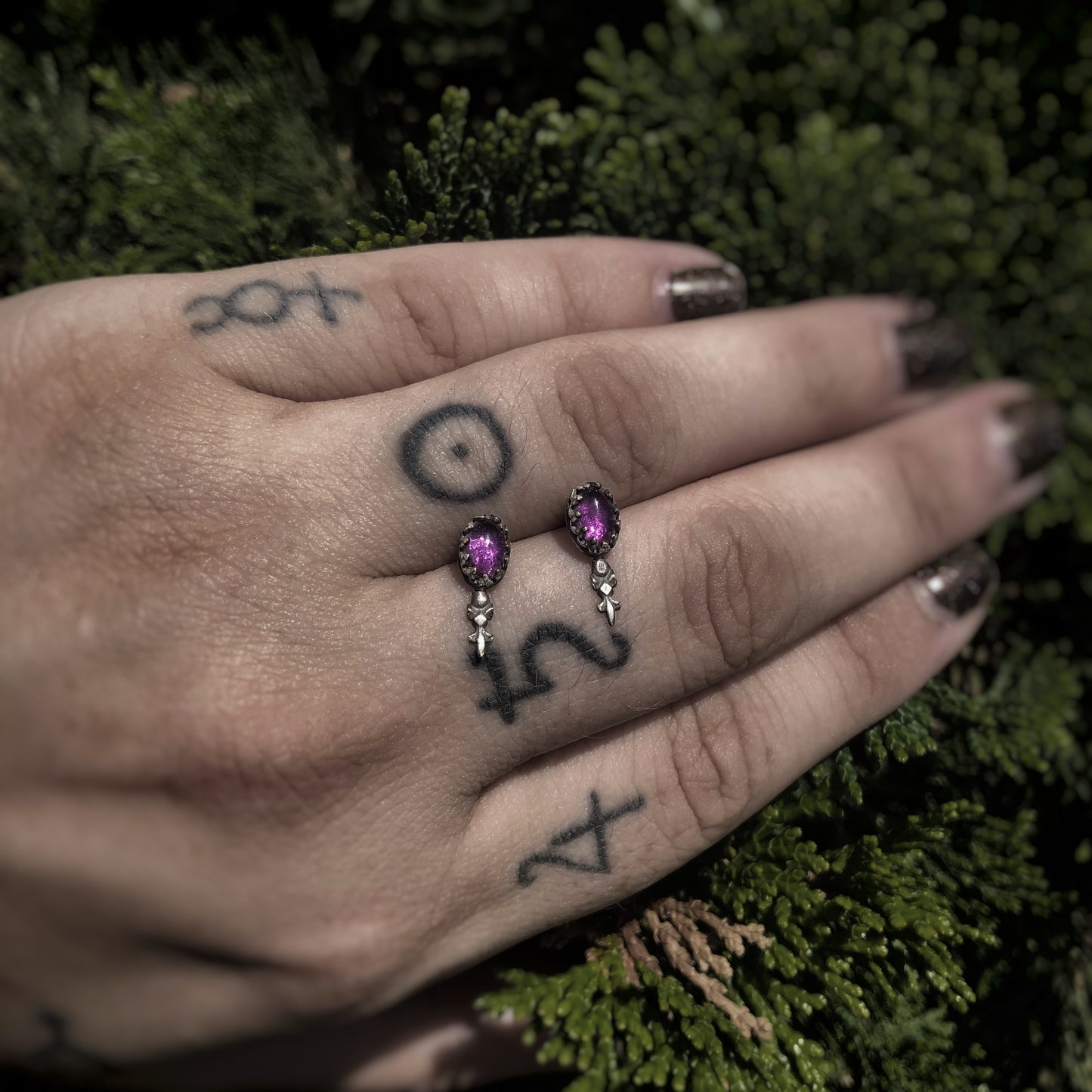 Lygophobia: Sterling Silver and Amethyst Filigree Stud Earrings
