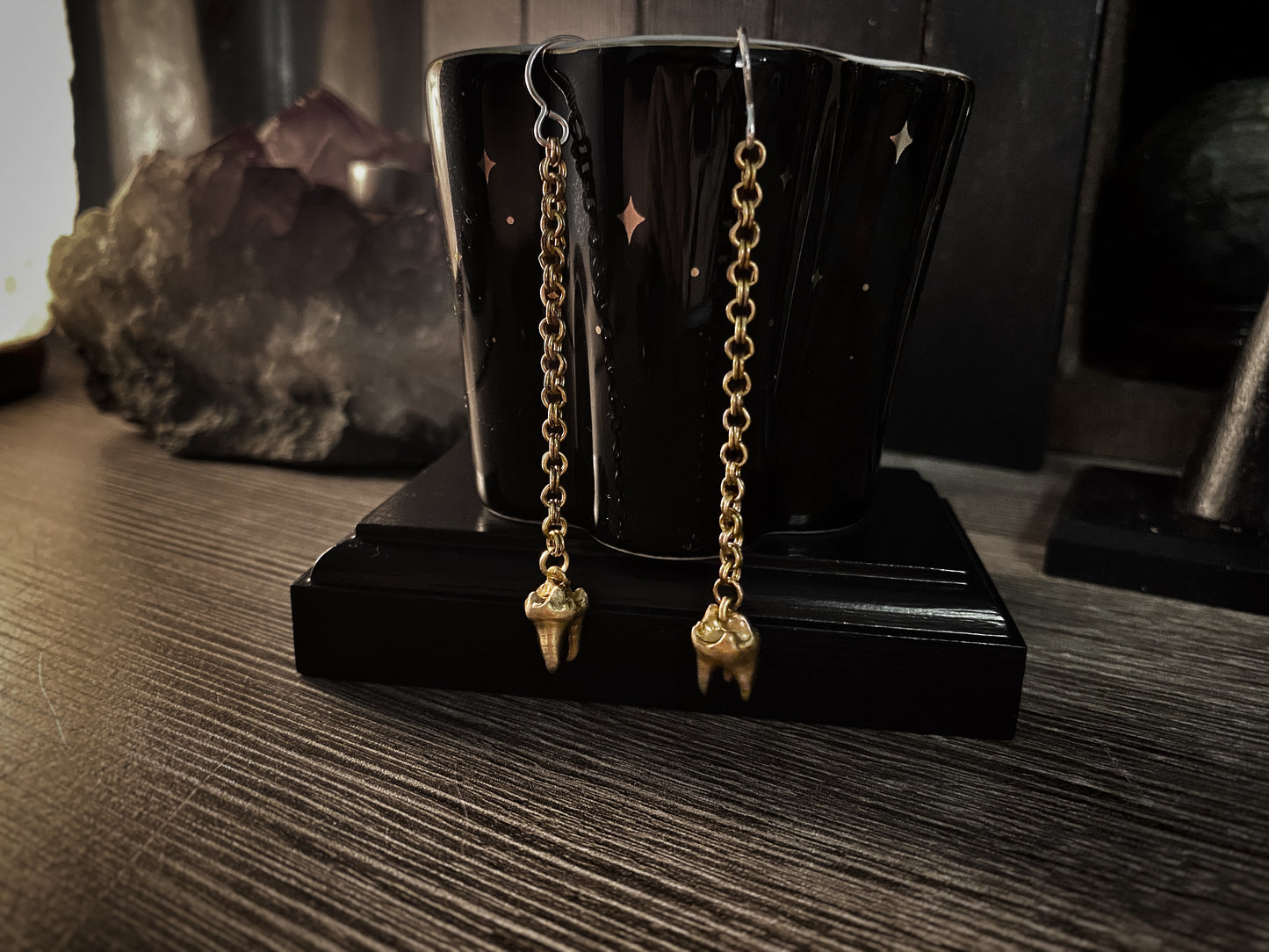 Brass Cat Tooth Dangle Earrings