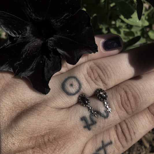 Triskaidekaphobia: Silver and Black Star Diopside Filigree Stud Earrings