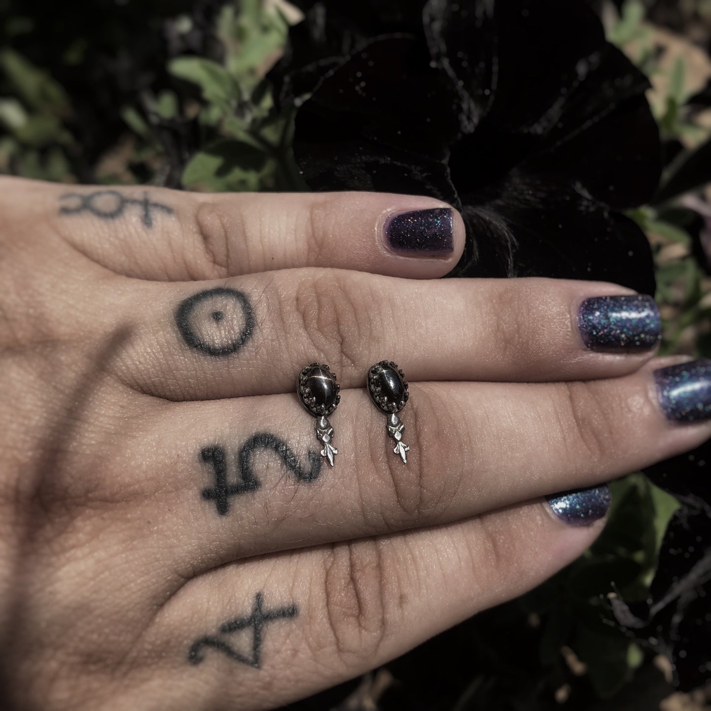 Black Star Diopside Stud Earrings Ornament