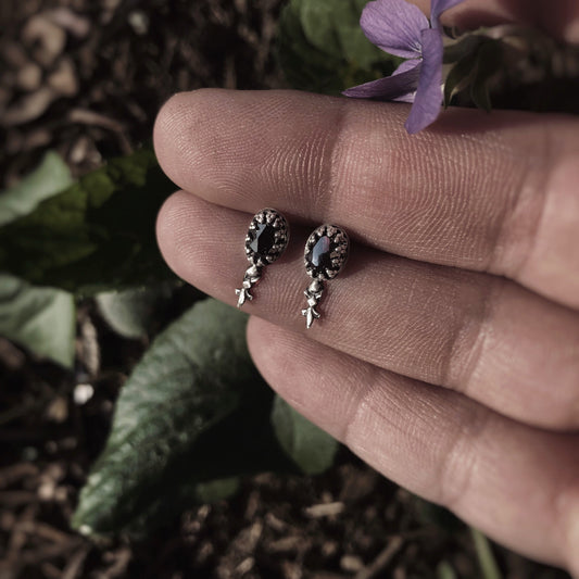 Nyctophobia: Sterling Silver and Hematite Filigree Stud Earrings