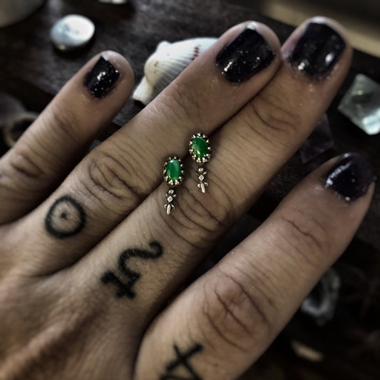 Botanophobia: Sterling Silver and Malachite Filigree Stud Earrings