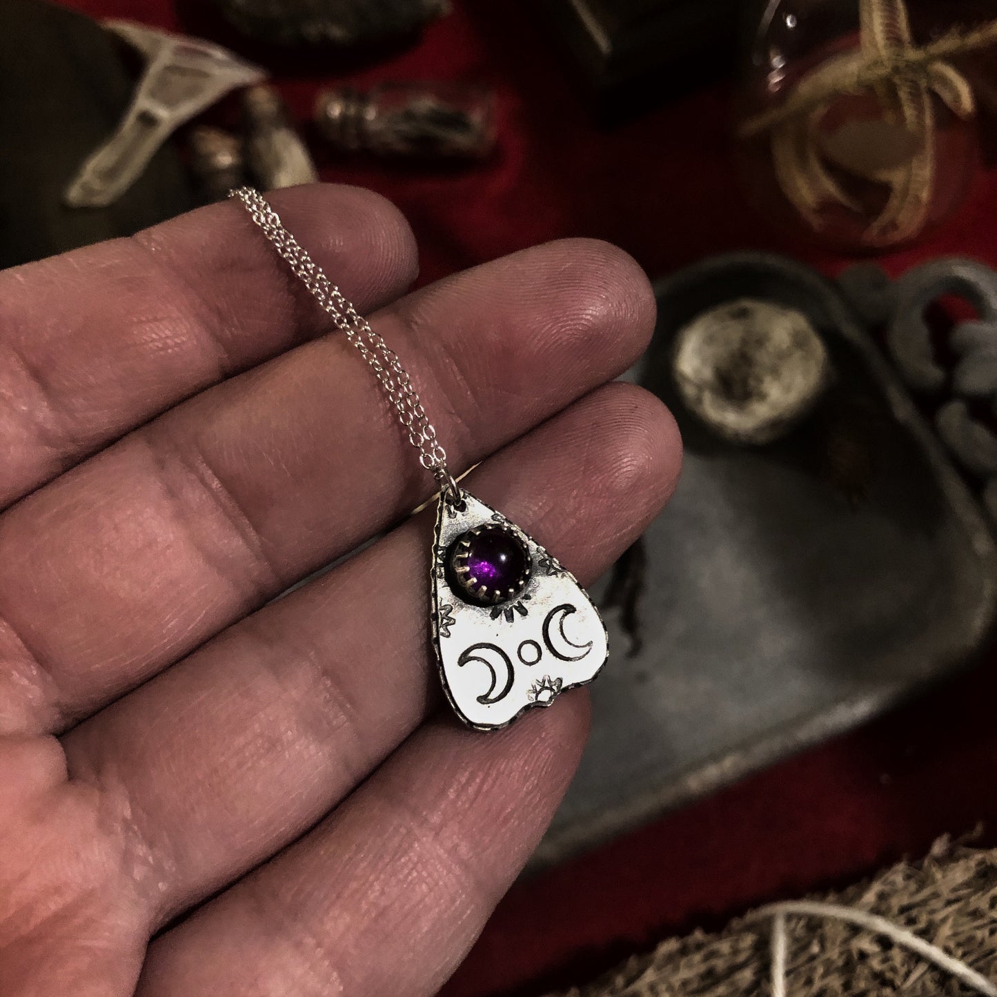 Amethyst Sterling Silver Mini Planchette Necklace