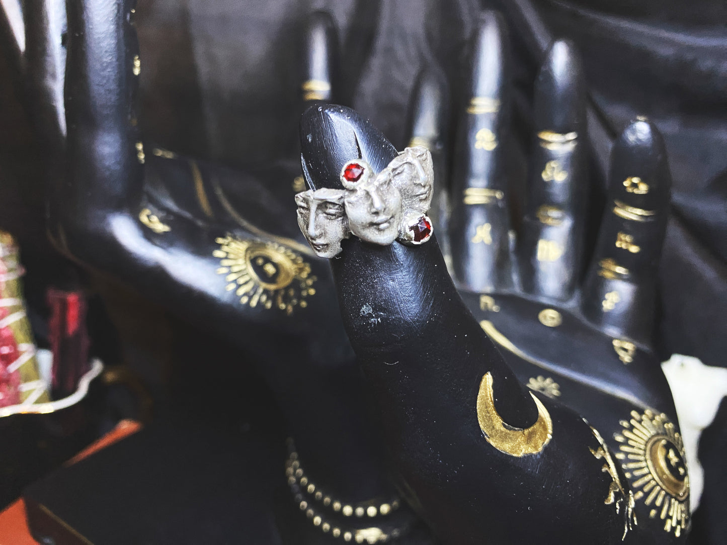 Three Sisters Silver and Garnet Ring