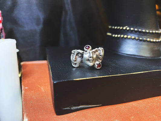 Three Sisters Silver and Garnet Ring