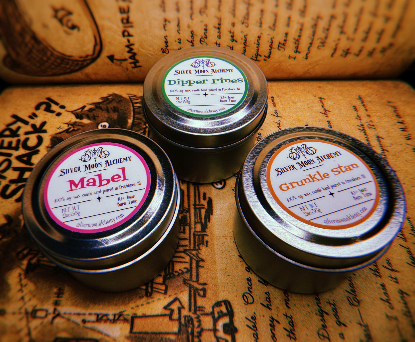 Gravity Falls Inspired Candle Set; THREE 2oz Tins