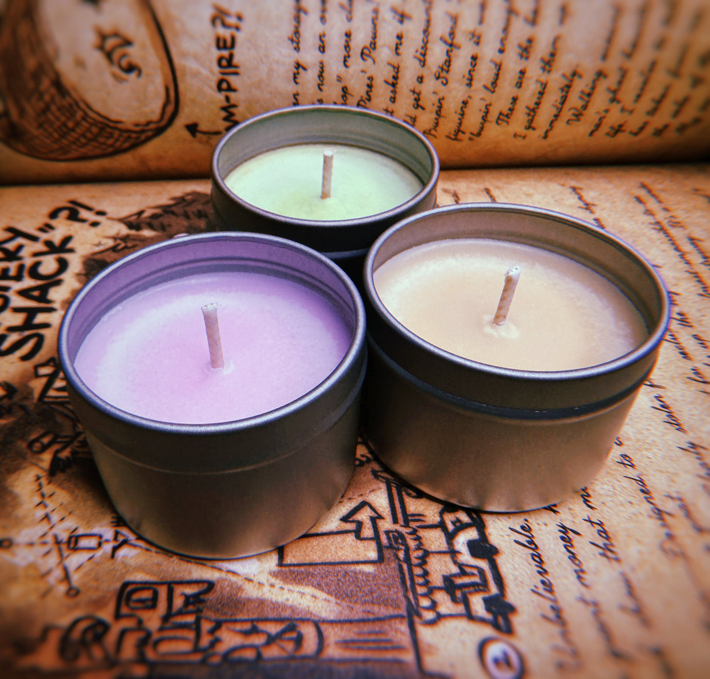 Gravity Falls Inspired Candle Set; THREE 2oz Tins