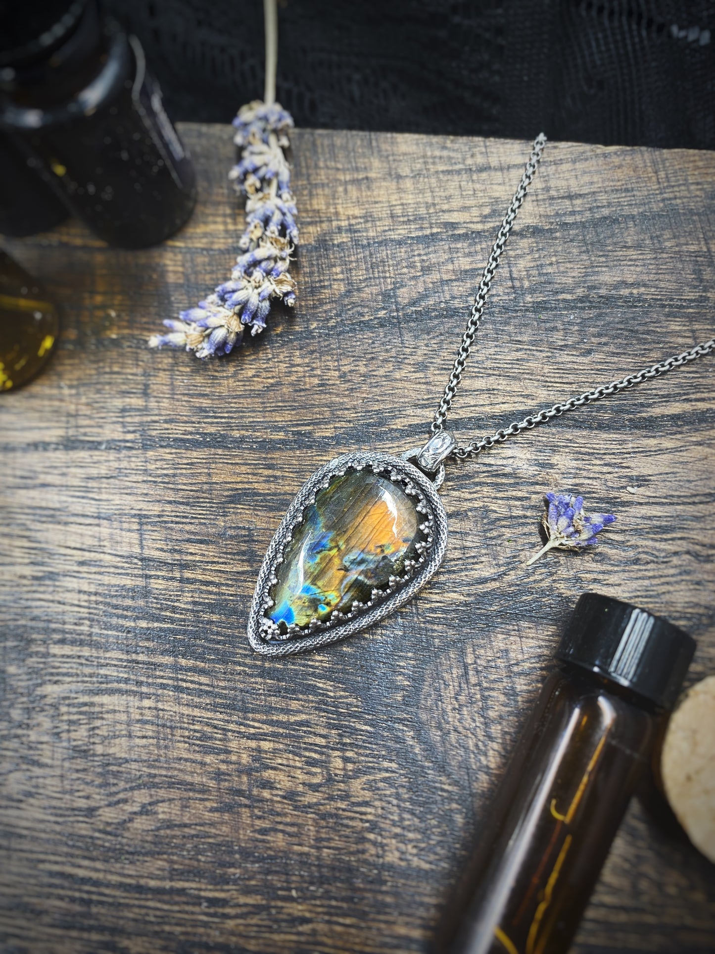 Spectrolite (Labradorite) Witch Hat Necklace in Sterling Silver