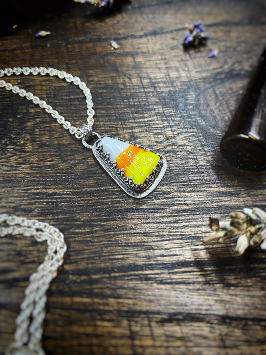 Glass Candy Corn Pendant in Sterling Silver