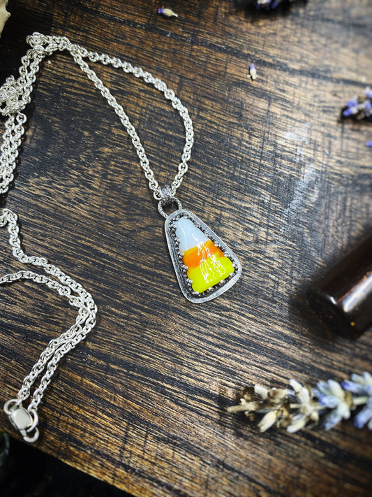 Glass Candy Corn Pendant in Sterling Silver