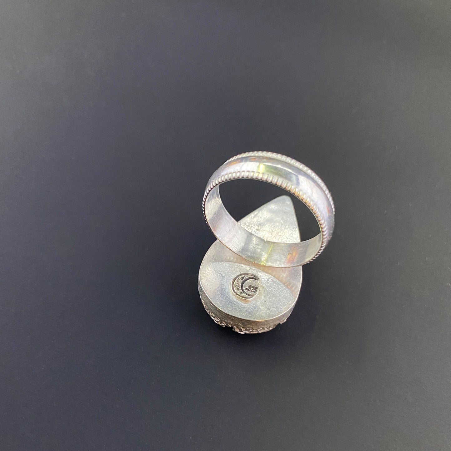 Teardrop Rainbow Moonstone Statement Ring in Sterling Silver (size 9)
