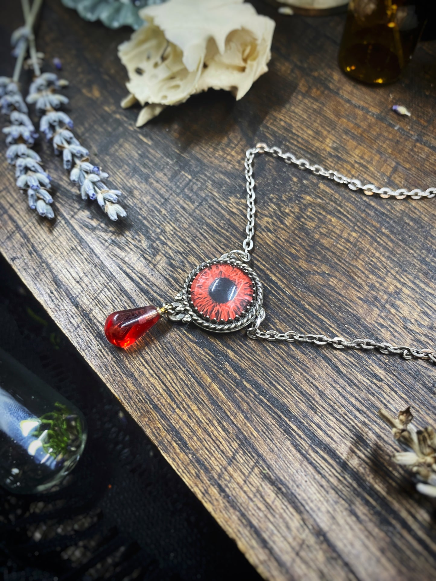 Glass Eye and Pomegranate Pendant in Sterling Silver