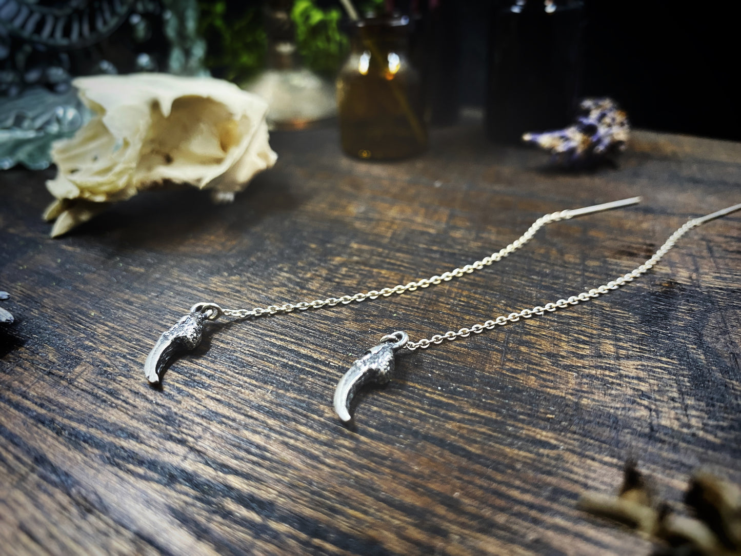 Silver Crow Talon Threader Earrings