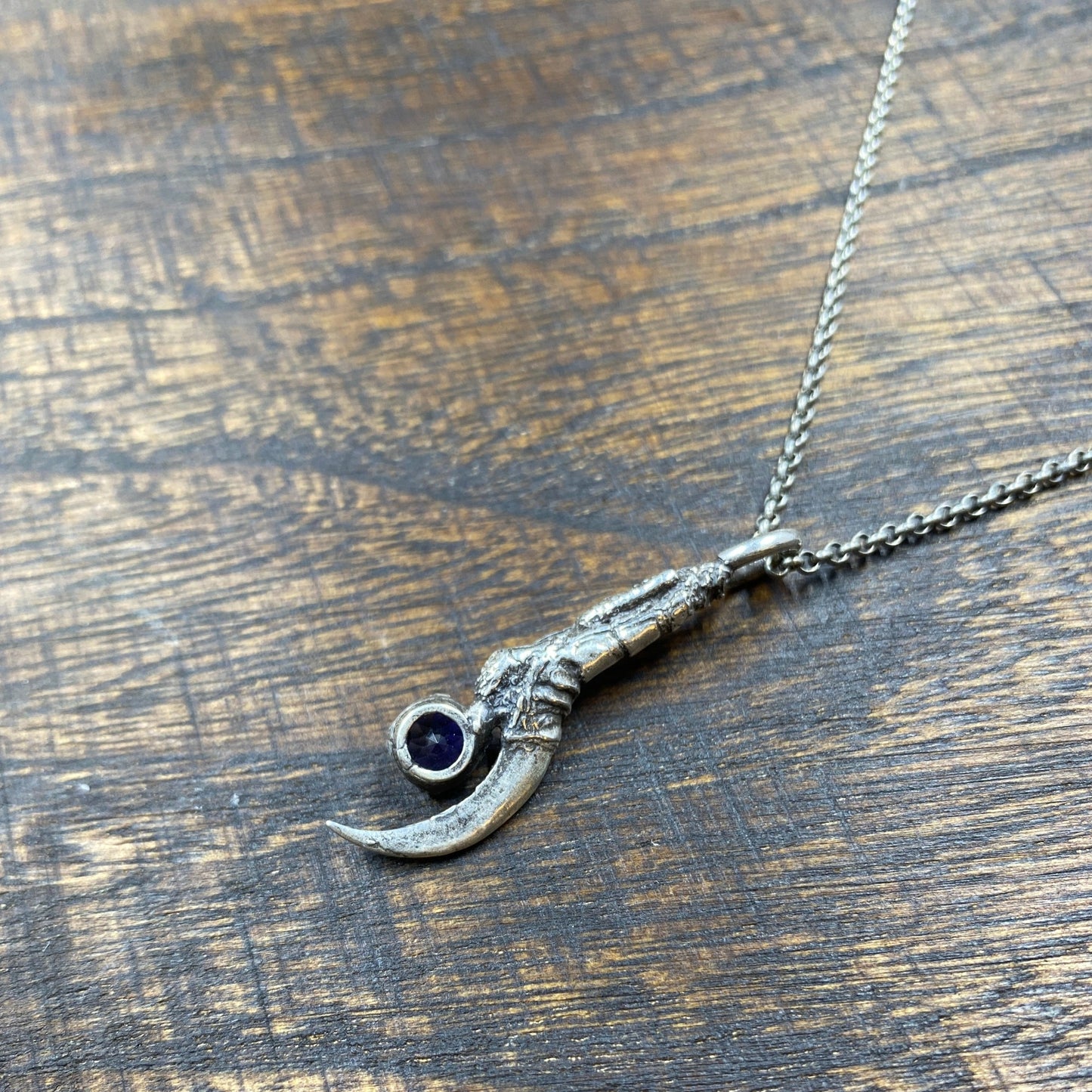 Large Silver Crow Talon Necklace with Iolite
