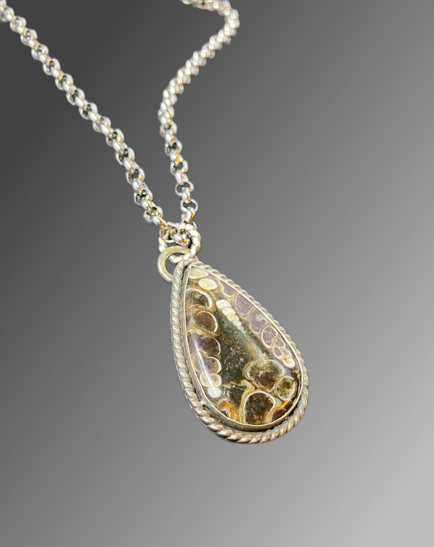 Sterling Shell Fossil Necklace (Teardrop)