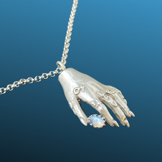 Silver Alchemist's Hand Pendant with Moonstone
