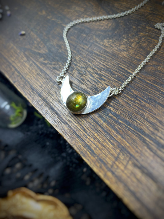 Large Moon with Labradorite in Sterling Silver