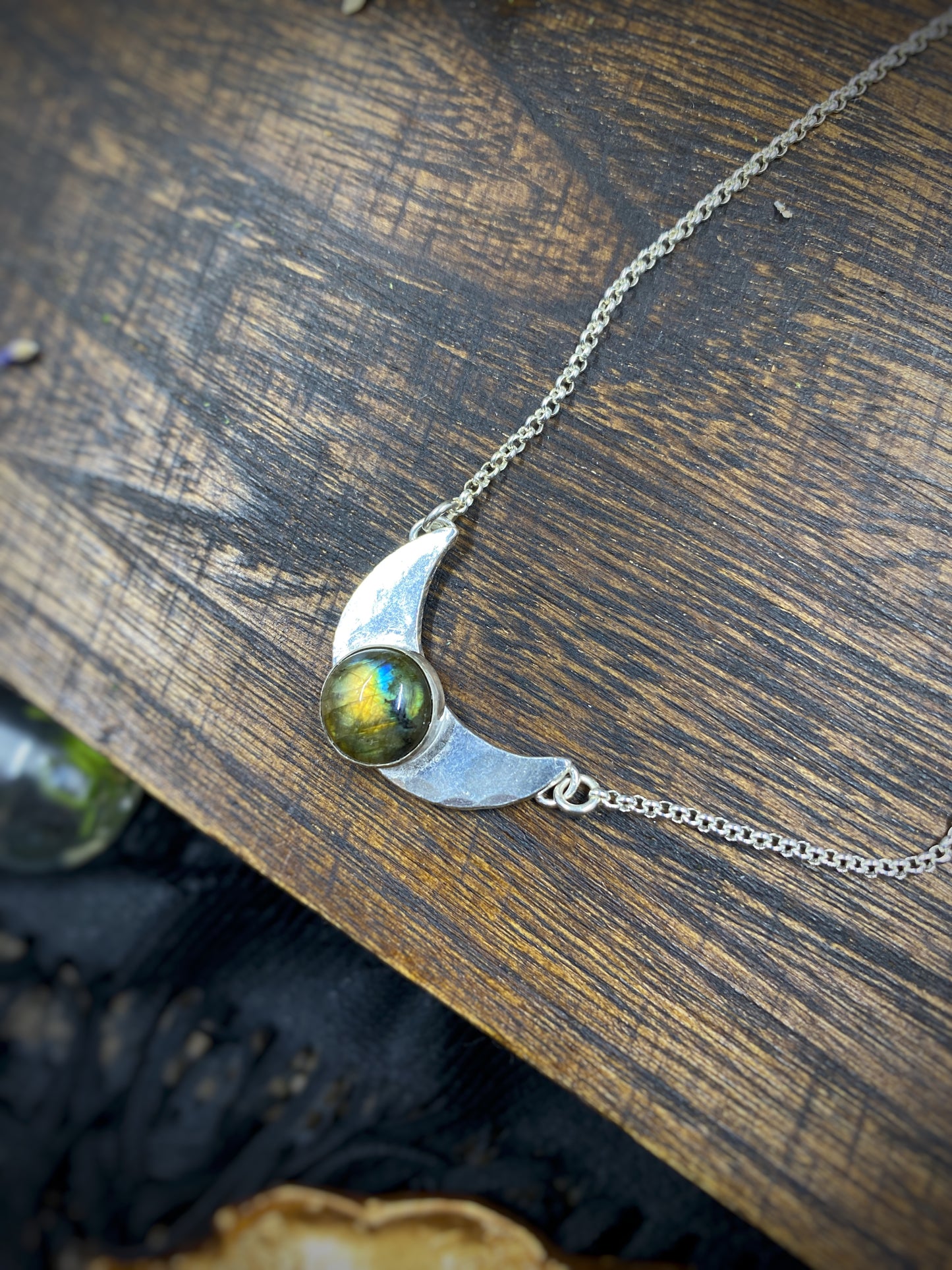 Large Moon with Labradorite in Sterling Silver