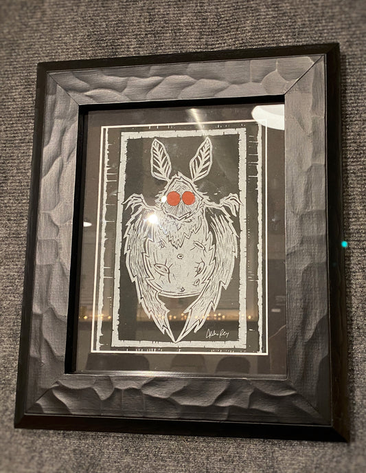 "I'll see you in time." Mothman Lino Print