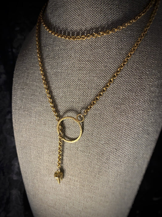 PREORDER Brass Cat Tooth Lariat Necklace
