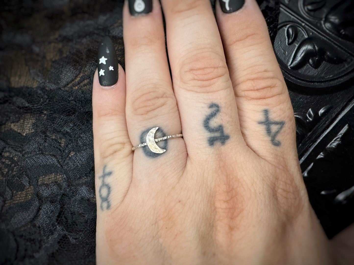 Sterling Silver Hammered Crescent Moon Stacker Ring