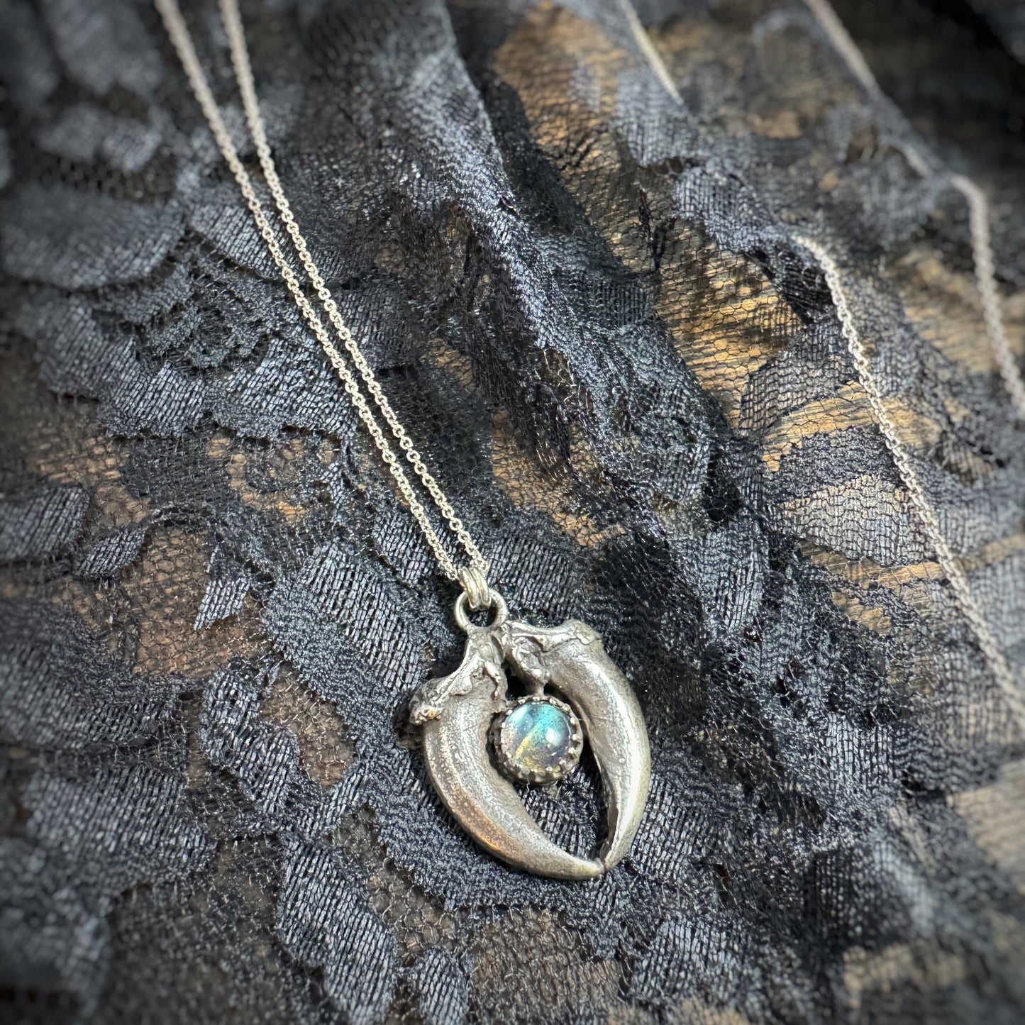 Sterling Silver Coyote Claw and Labradorite Necklace