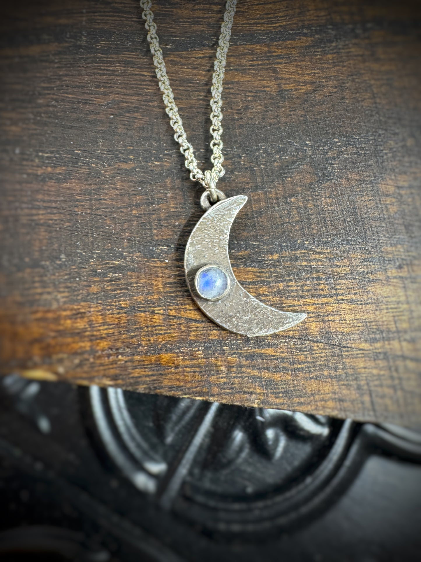 Mini Moon with Rainbow Moonstone in Sterling Silver