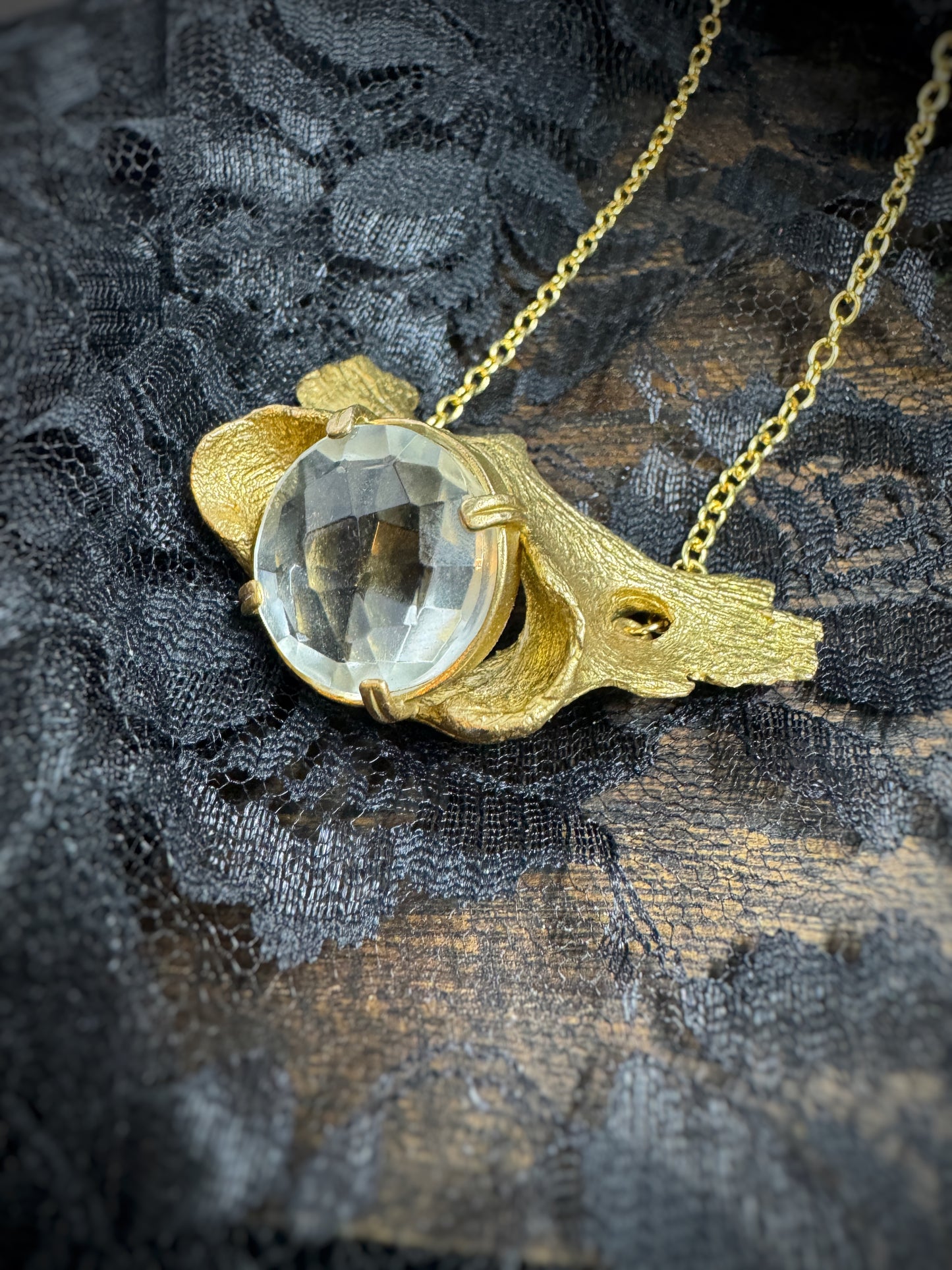 Brass Vertebra and Quartz Scrying Necklace