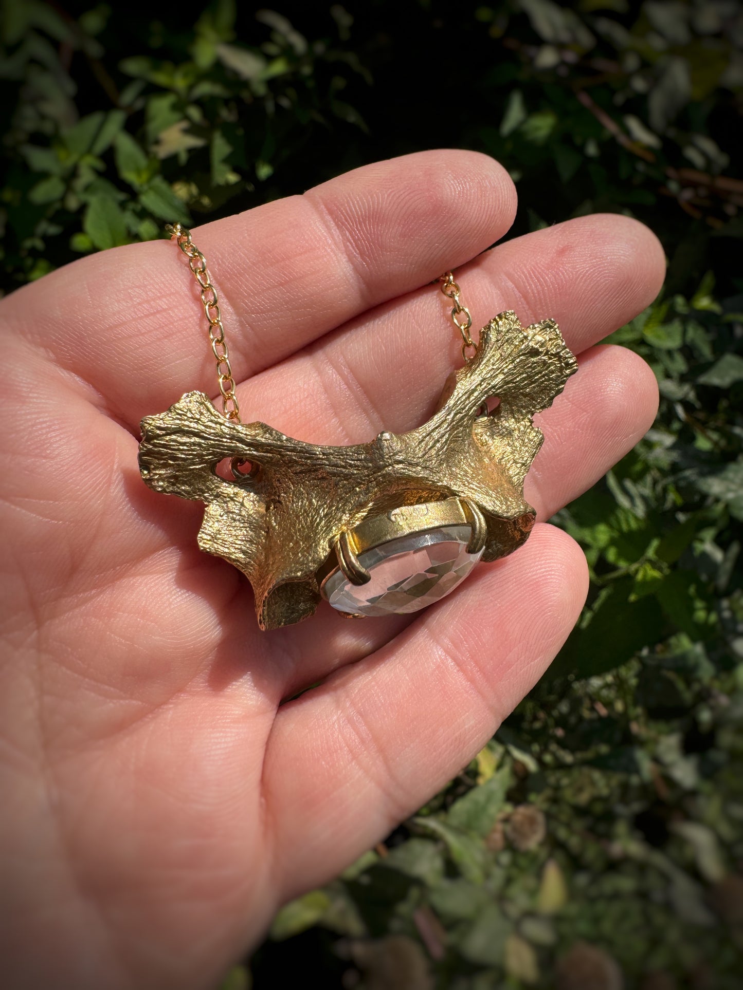 Brass Vertebra and Quartz Scrying Necklace