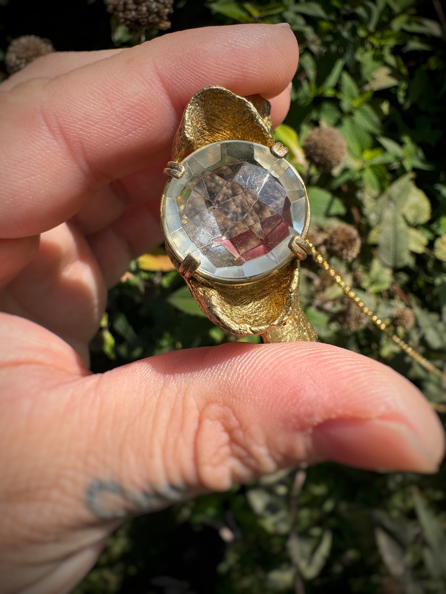 Brass Vertebra and Quartz Scrying Necklace