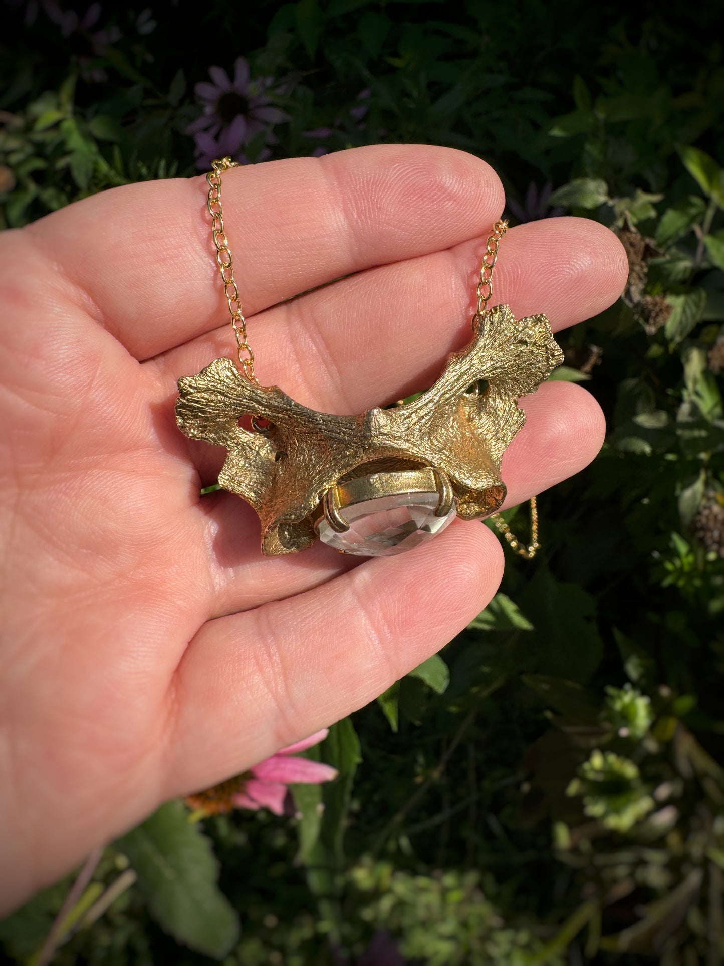 Brass Vertebra and Quartz Scrying Necklace