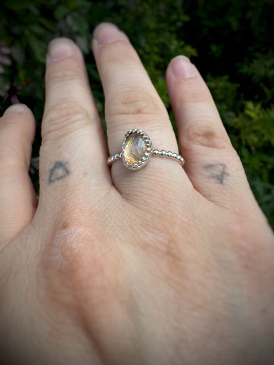 Sterling Silver Rose Cut Morganite Glitter Ring (size 9)