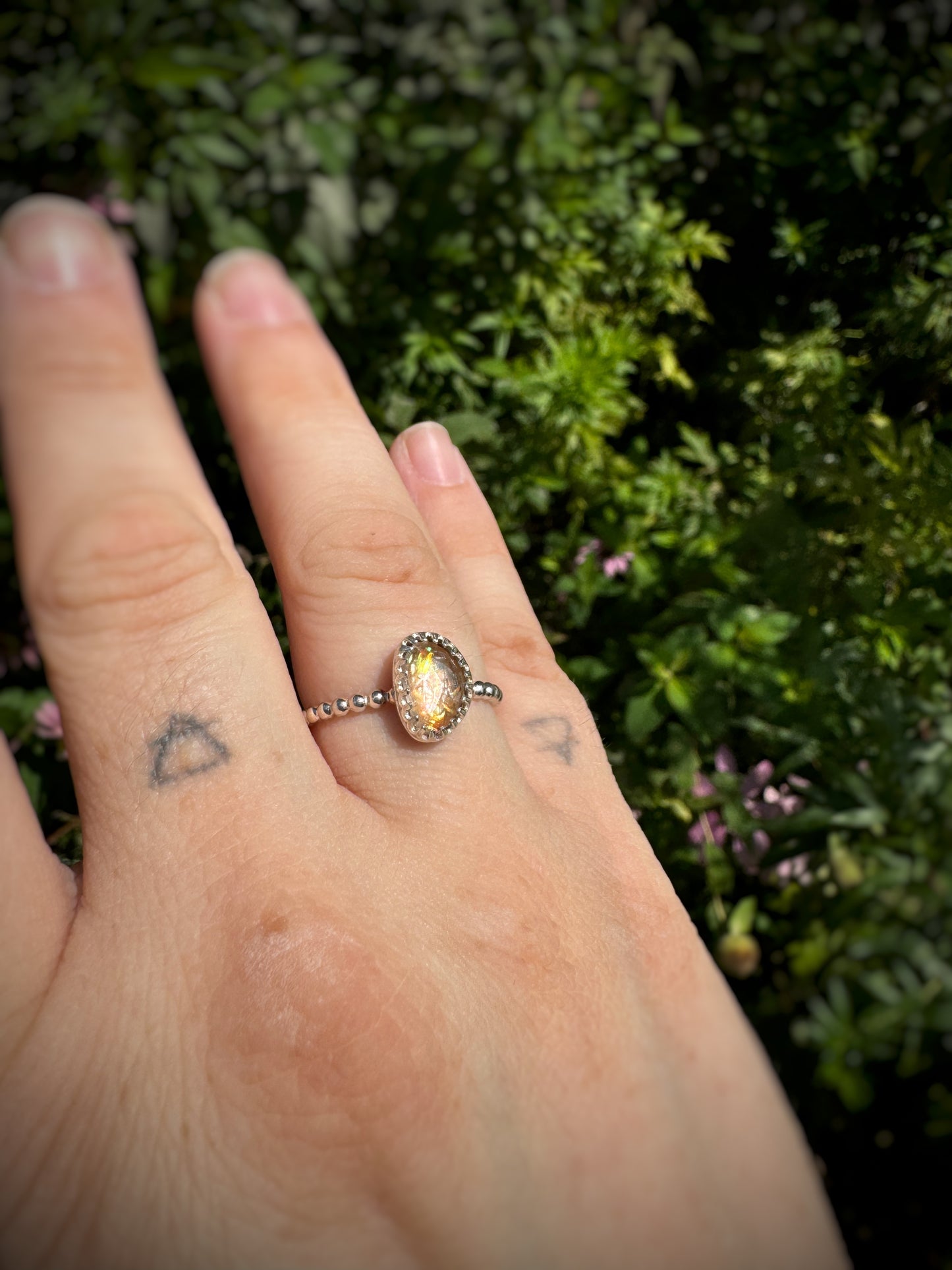 Sterling Silver Rose Cut Morganite Glitter Ring (size 9)