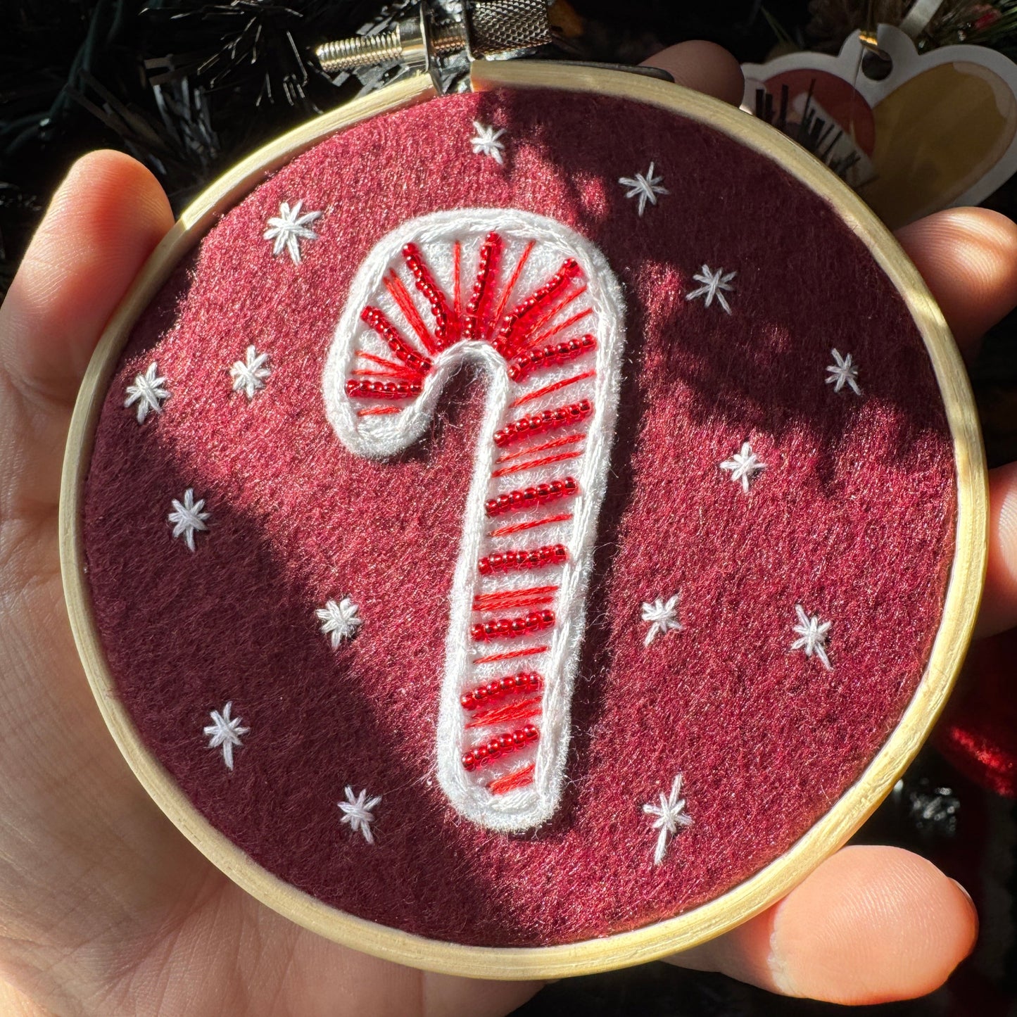 Candy Cane Felt Embroidery Hoop