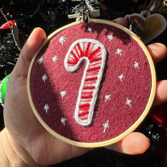 Candy Cane Felt Embroidery Hoop