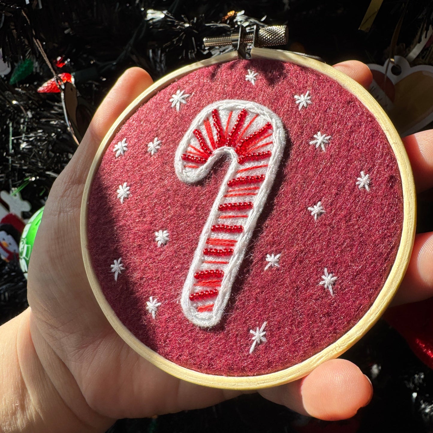 Candy Cane Felt Embroidery Hoop