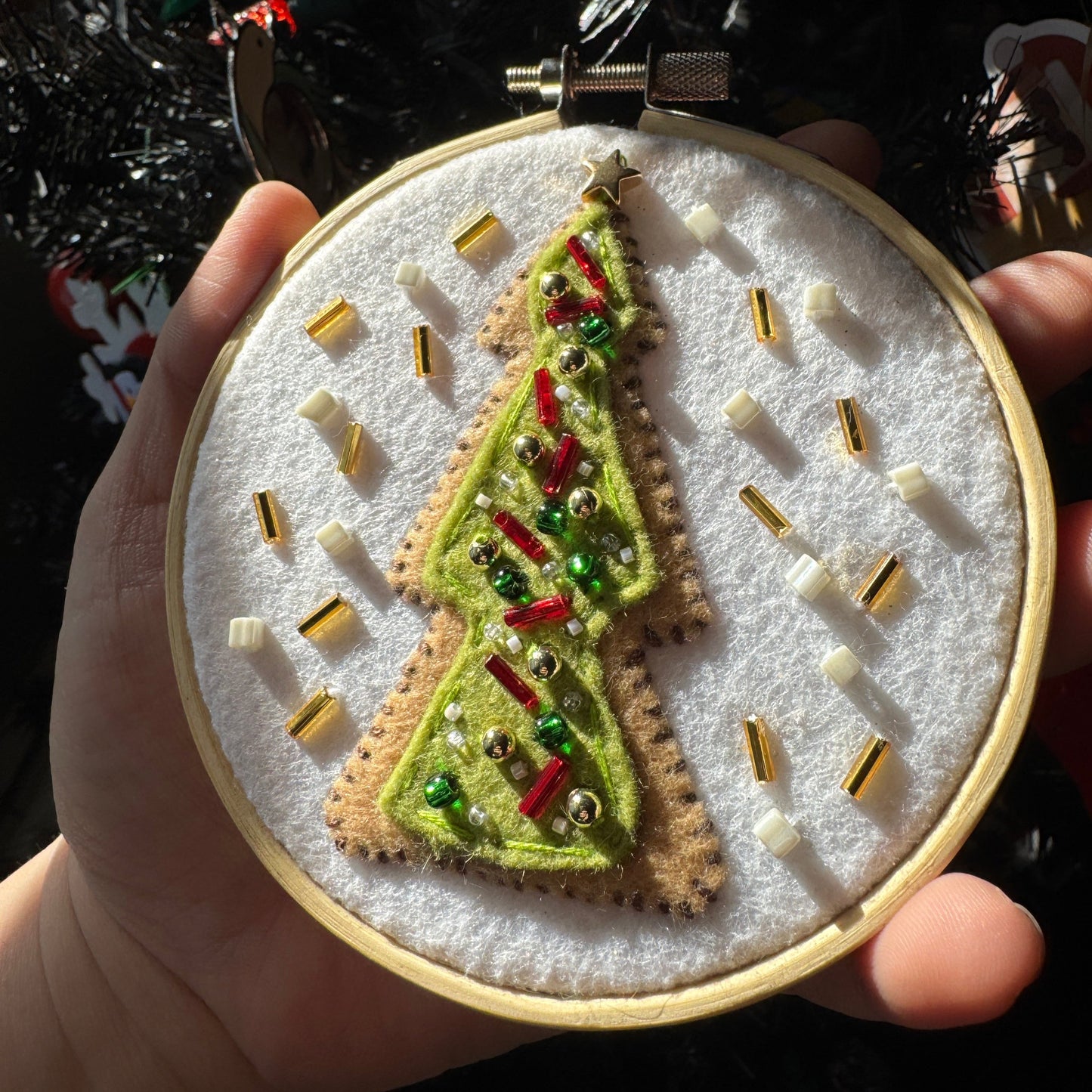 Christmas Tree Cookie Felt Embroidery Hoop