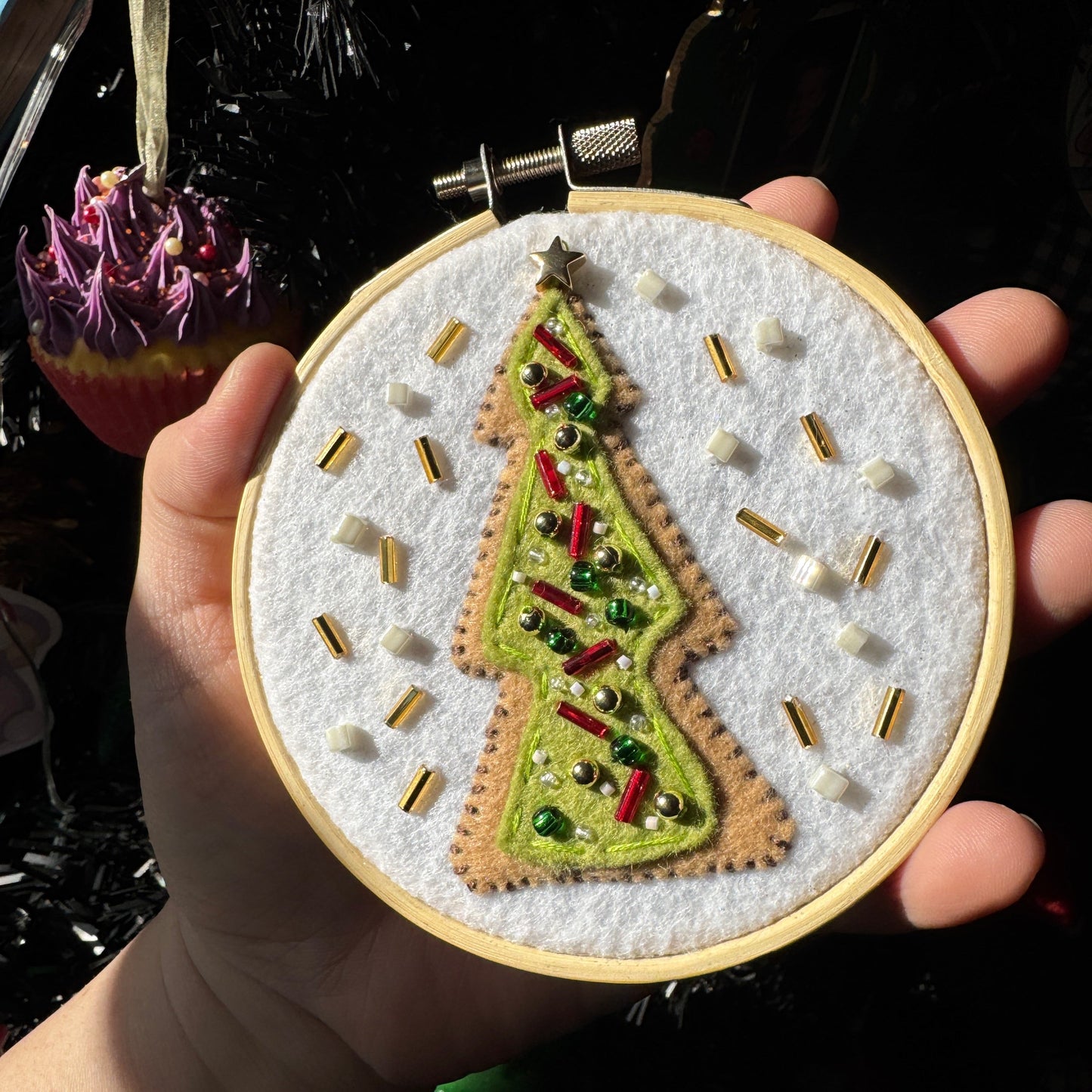 Christmas Tree Cookie Felt Embroidery Hoop