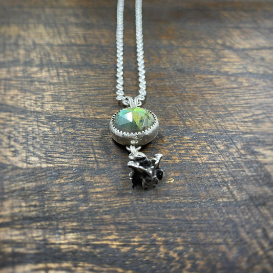 Sterling Silver Labradorite and Vertebra Charm Necklace