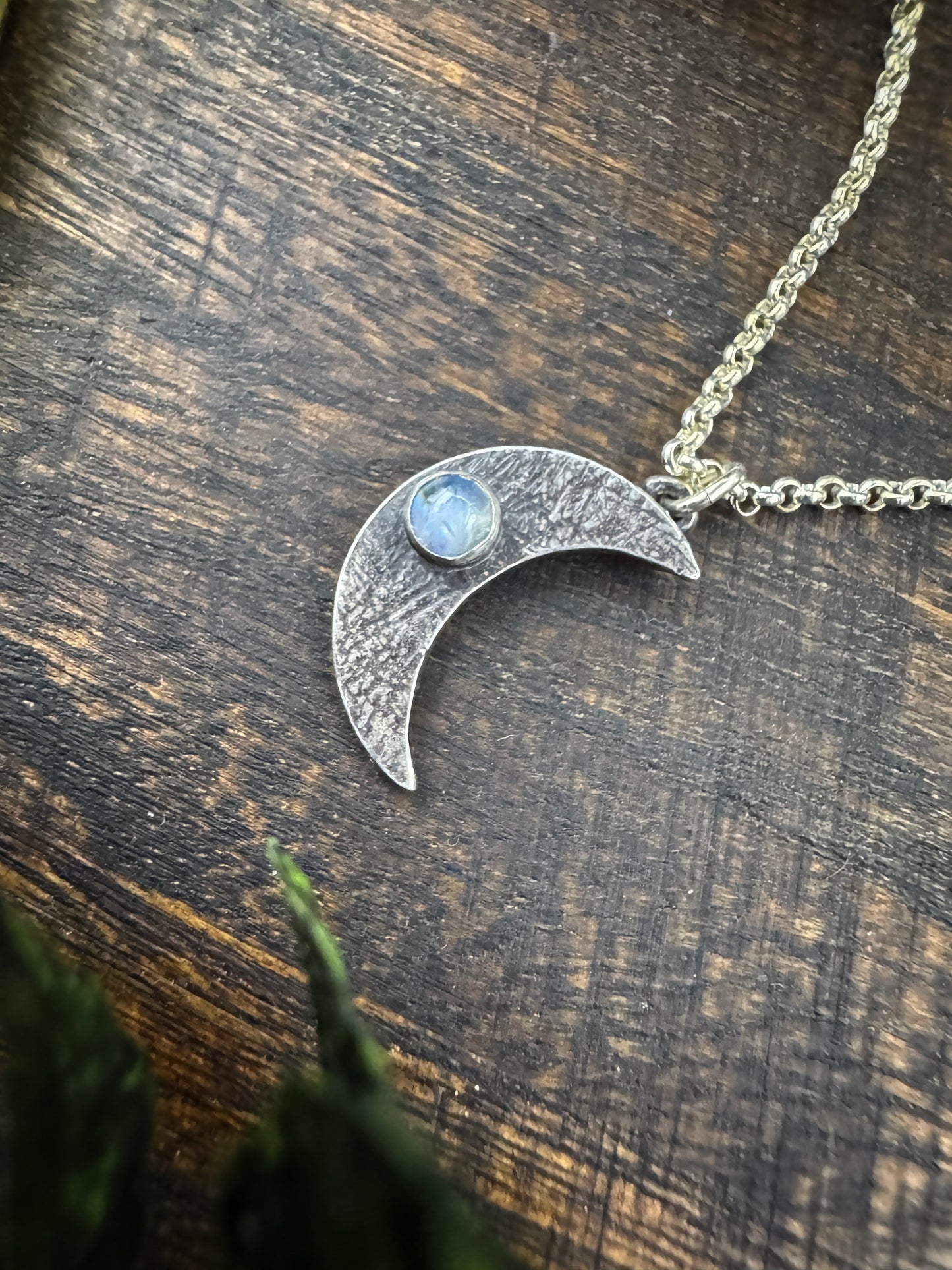 Mini Moon with Rainbow Moonstone in Sterling Silver