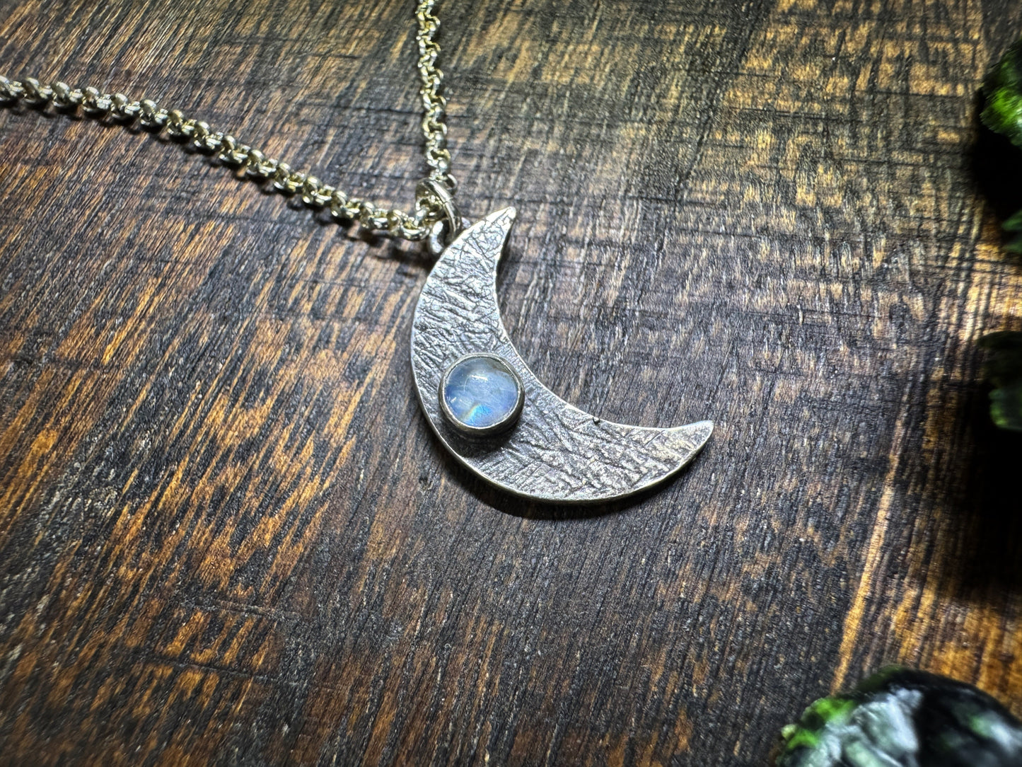 Mini Moon with Rainbow Moonstone in Sterling Silver