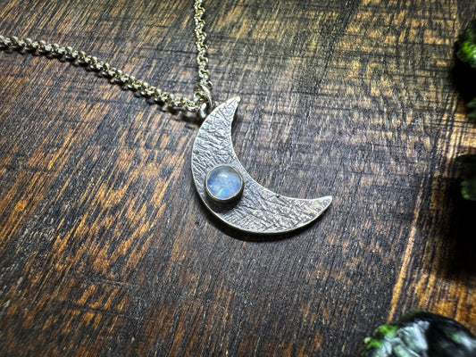 Mini Moon with Rainbow Moonstone in Sterling Silver