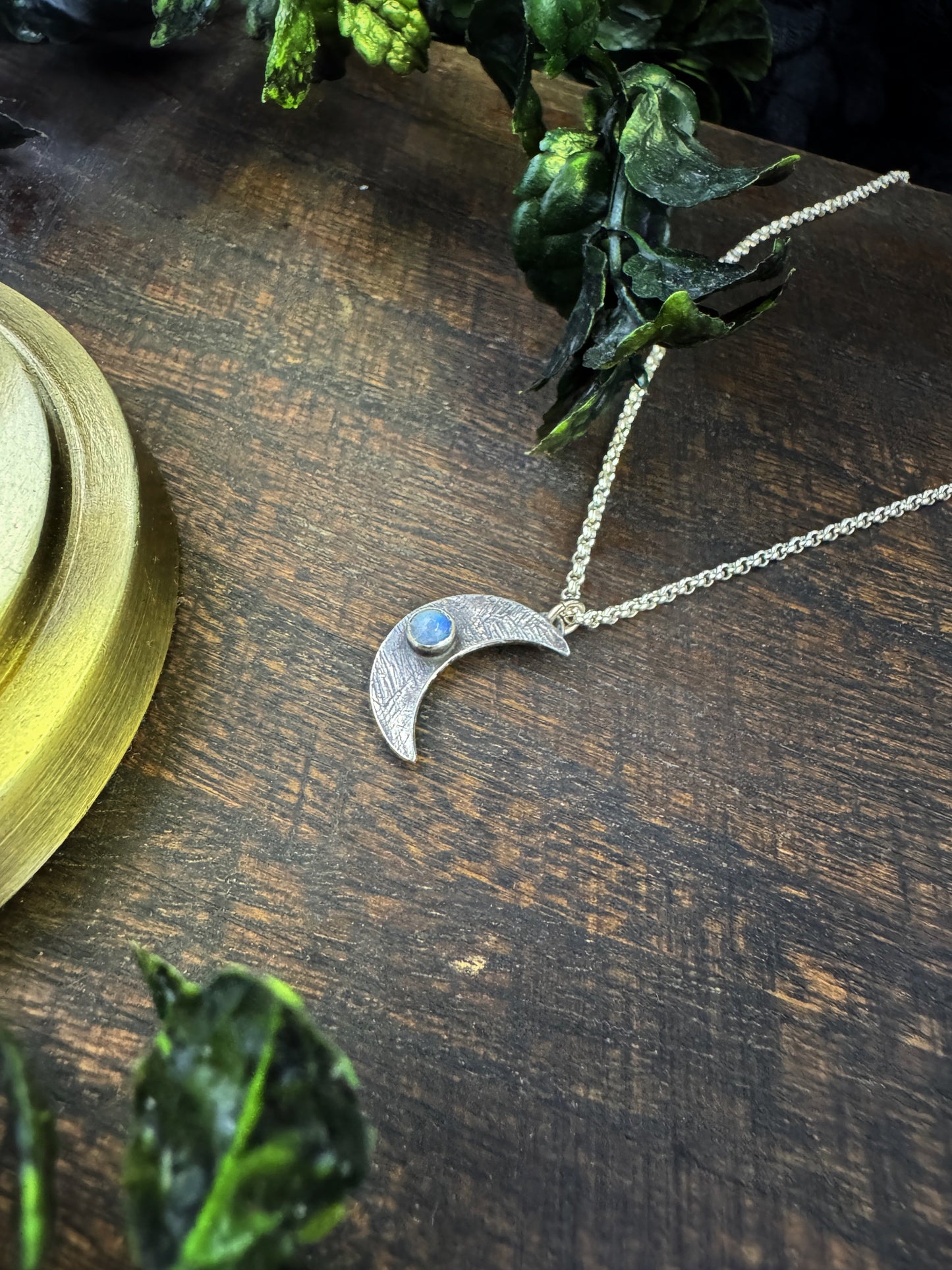 Mini Moon with Rainbow Moonstone in Sterling Silver