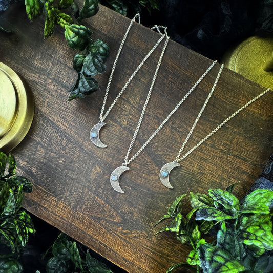 Mini Moon with Rainbow Moonstone in Sterling Silver