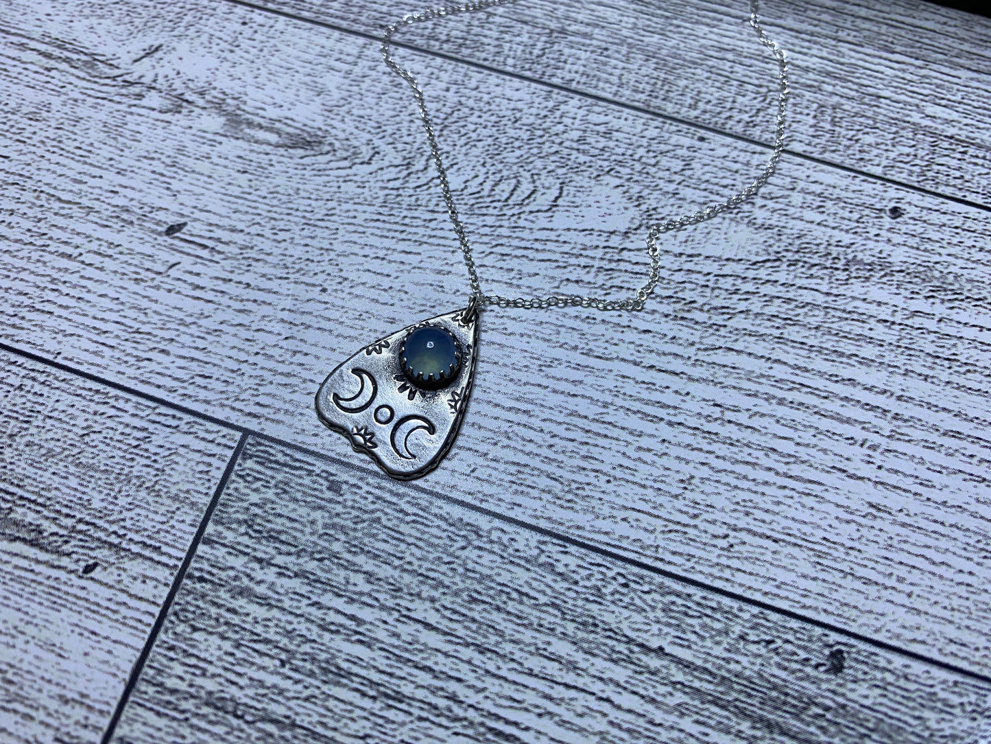 Seafoam Aquamarine Sterling Silver Mini Planchette Necklace