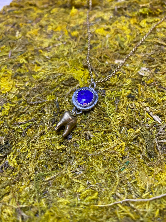 Lapis Lazuli  and Cat Tooth Necklace