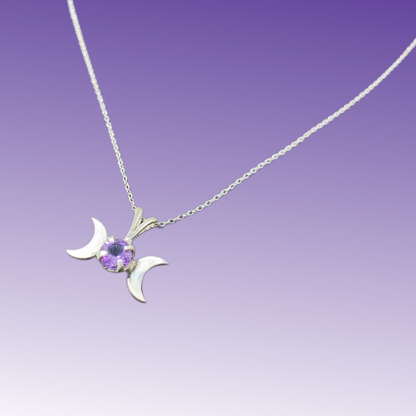 Sterling Triple Moon Pendant with Light Amethyst