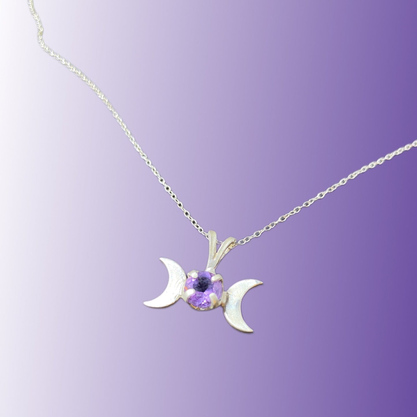 Sterling Triple Moon Pendant with Light Amethyst