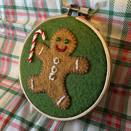 Gingerbread Cookie Felt Embroidery Hoop