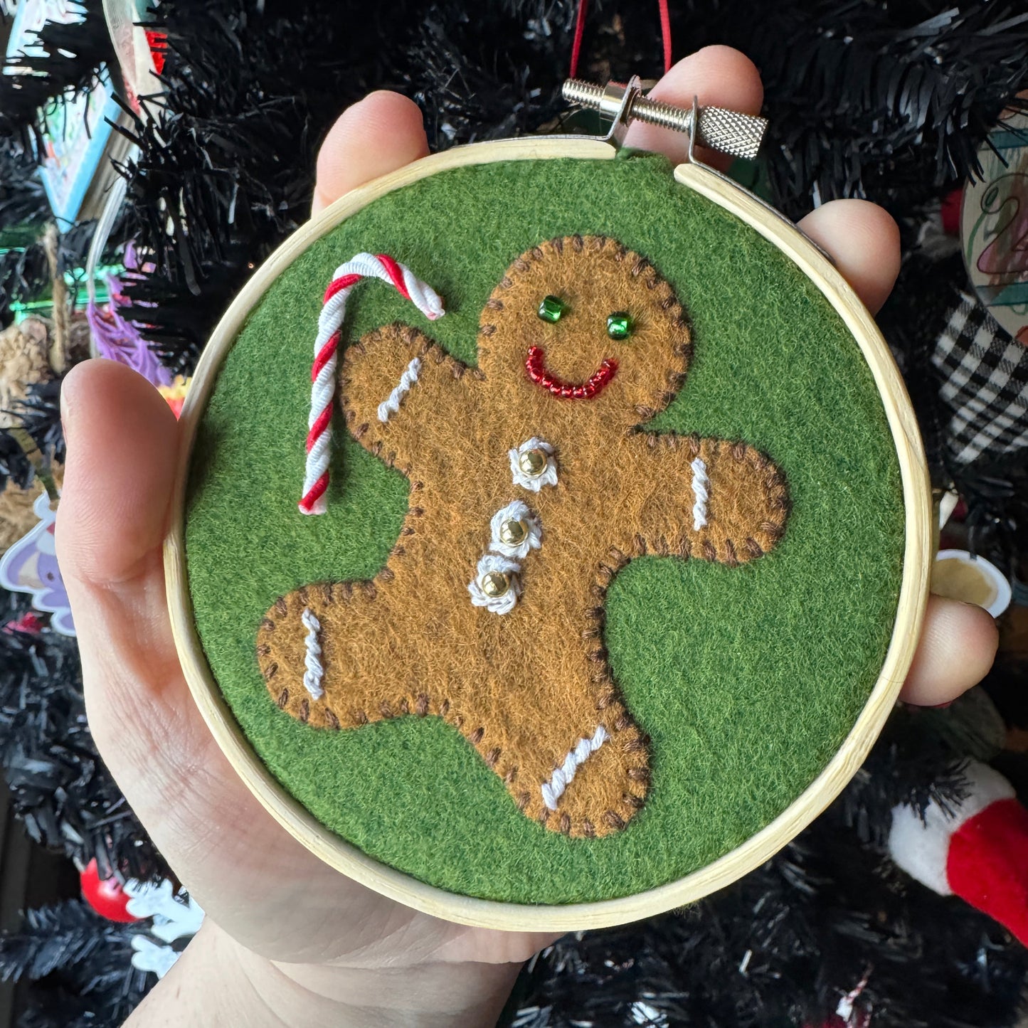 Gingerbread Cookie Felt Embroidery Hoop